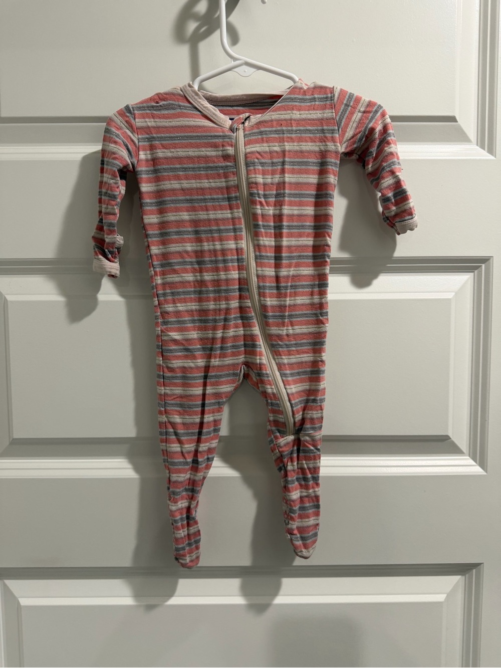 Kickee Pants Coral and Gray Striped Footed One-Piece